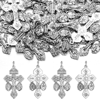 48 Pcs Catholic Pardon Crucifix for Rosary Making Bulk 1.57 Inch Rosary Cross Charms Pendants Silver