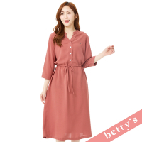 betty’s貝蒂思　雪紡半開襟腰間抽繩洋裝(磚紅色)