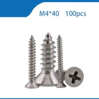 Free shipping 100pcs GB846 M4x40 mm 304 Stainless Steel flat head cross Countersunk head self tapping stainless bolts,nails