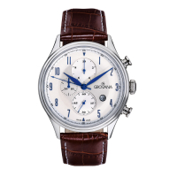 GROVANA瑞士錶 三眼計時石英男錶(1192.9532)-白面x棕色皮帶/42mm