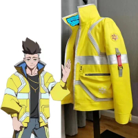 David Martinez Costumes Yellow Luminous Jackets Coat Anime Edgerunners Cosplay Role Play Man Stand Collar