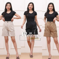 Celana pendek cargo Wanita | Polos | Katun Tebal | cargo Cewek Casual