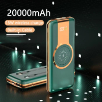 20000mAh Qi Wireless Power Bank PD 20W 22.5W Fast Charging External Battery Pack for iPhone Huawei Xiaomi Powerbank With 2 Cable