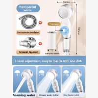 Baby-Friendly Mini Portable Shower Head Transparent White ABS 3 Flow Modes Built-in Filter 1.5m Expl