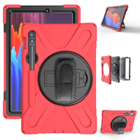 Rugged Silicone Case for Samsung Galaxy Tab S7 T870 T875 S8 Shockproof Cover with Rotatable Kickstnad Hand Strap 2022 X706 X700