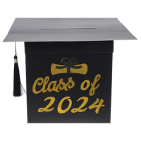 Graduation Card Box 2024 Graduation Cap Decorations Congrats Grad Card Box Holder Black Gold Class 2024 Graduation Party