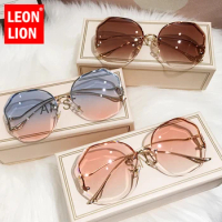 LeonLion 2023 Rimless Sunglasses Women Ocean Water Cut Eyewear Women/Men Trimmed Lens Metal Curved Temples Glasses Female UV400