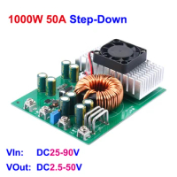 50A 1000W Buck Converter 25-90V To 2.5-50V Step-Down Power Module Adjustable Regulated Voltage Power Supply