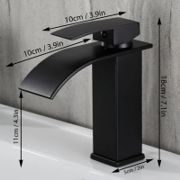 Modern Black Stainless Steel Bathroom Faucet with Hot and Cold Water System, Curved Spout, Counterto