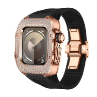 Mod Kit for Apple Watch s9 8 7 41mm Luxury Titanium Diamond Inlaid Accessories Apply to s6/5/4 SE 40mm Case and Black band