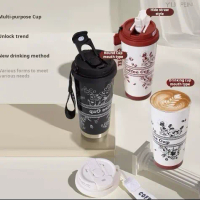 New insulated cup, stainless steel coffee cup, large capacity water cup, portable cup with straw, hi