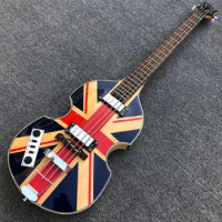 4 Strings British Flag Bass Guitar Flame Maple Hollow Body Vintage CT Violin BB2 Electric Bass