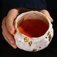 志野燒手作主人杯日式描純金開片陶瓷茶盞志野茶杯品茗杯