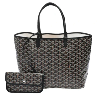 【GOYARD 高雅德】經典St. LouisPM防水帆布LOGO購物包(中-黑-附收納袋AMALOUIS-PM01-BLK)