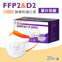 【BenQHealth 明基健康生活】FFP2怡安D2醫療防護口罩 20入/盒(N95等級 單片包裝)