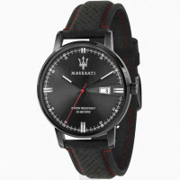 【MASERATI 瑪莎拉蒂】MASERATI手錶型號R8851130001(黑色錶面黑錶殼深黑色真皮皮革錶帶款)