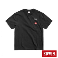 EDWIN 寬版厚磅刺繡短袖T恤-男款 黑色