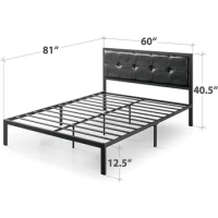 Faux Leather Classic Platform Bed Frame With Steel Support Slats Double Bed Base Queen Bedframe Bedroom Set Furniture Queen King