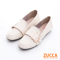 ZUCCA-珍珠金屬皮革平底鞋-白-z6809we