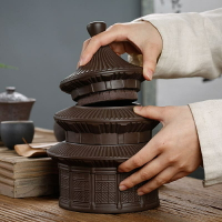 2020創意寶塔紫砂雙層陶瓷密封罐大號復古茶罐家用茶葉罐 全館免運