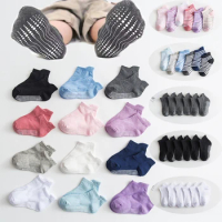 6 Pairs/lot Anti-slip Boat Socks 0 to 6 Yrs Children's Low Cut Floor Sock For Kid With Rubber Grips Four Season baby girl socks