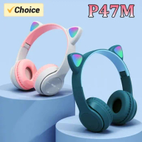 Wireless Headphones Cat Ear Bluetooth-Compatible Helmets Stereo Bass Over-Ear Headsets Sports Headphones for Kids and Adult