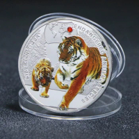 Beautiful 1oz Siberian Tiger Silver Plated Coin With Diamond Australia Endangered Animal Coins Elizabeth II Souvenir Gifts