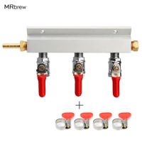 3 Way CO2 Gas Distribution Block Manifold Splitter With 7mm Hose Barbs Home Brewing Valves Draft Beer Dispense Keg With 4 Clamps