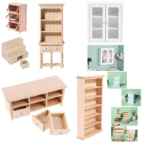 1:12 Dollhouse Miniature Wooden Wall Cupboard Storage Cabinet TV Cabinet Lockers Double Door Wardrobe Furniture Toys Accessories