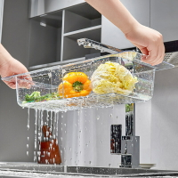 全透明伸縮瀝水籃洗碗池濾水置物架水果蔬菜筐廚房伸縮瀝水架