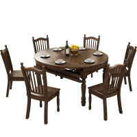 【免運】美雅閣| 美式全實木餐桌椅組合伸縮可折疊飯桌簡約家用小戶型桌子餐廳家具