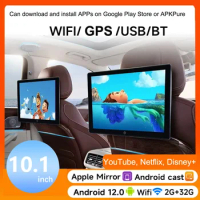 10.1 INCH Car Headrest Video Multimedia Player Bluetooth Rear Back Seat TV Monitor Display Android 12 Touch Screen For Airplay