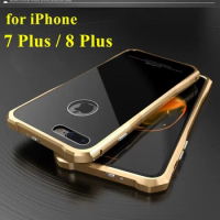 Deluxe Aluminumer bumper + Tempered Glass Black Cover Luxury case for Apple iPhone 7 Plus / for iPhone 8 Plus 5.5"