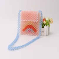 Fashion Ins Acrylic Colored Jelly Beaded Bag Casual Versatile Mobile Phone Women's Bags Handmade Woven Crystal Ladies Handbag