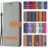 Solid Color Leather Phone Case For Samsung Galaxy A04 A14 A34 A54 A13 4G 5G Denim Stitching Card Slot Flip Wallet Book Cover