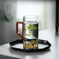 日式玻璃觀山茶杯帶把手家用水杯個人專用綠茶杯單個自飲水晶杯子