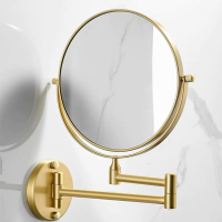 Cermin solek menyikat cermin bilik mandi tembaga emas 1:3X pembesar cermin kosmetik lipatan dinding sisi dua dipasang cermin bulat