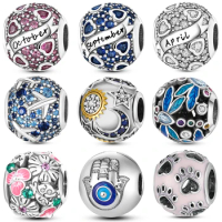 Silver Plated Colorful Round Inlaid Zircon Charms Beads Pendant fit Original Pandora Bracelet Jewelry Gift
