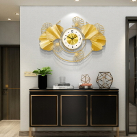 輕奢鐘表掛鐘客廳家居裝飾時鐘時尚創意銀杏葉壁掛美式藝術掛墻鐘