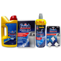 【FINISH】全新濃縮1.2kg洗碗粉+鹽1.2kg+光潔劑800ml+機體清潔錠*3顆(平輸品)
