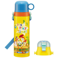 小禮堂 迪士尼 玩具總動員 兩用不鏽鋼保溫瓶附背帶 580ml/570ml (黃藍玩具盒款) 4973307-604690