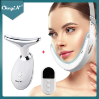 CkeyiN Face Massager V-Face Lifting Belt LED Photon EMS Massage Shaping Slimming Double Chin Reducer V-Line Chin Cheek Lift Up