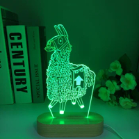 Alpaca 3D Lamp 16 color Remote Wooden Led Night Light Gun Game Omega Llama Battle bus Table Lamp Baby Kids Birthday Gifts Toy