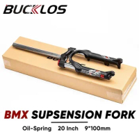 BUCKLOS 20inch Oil Spring Suspension Fork 50mm Travel Folding Bike Front Fork 9*100mm Quick Release BMX Fork Bicycle Parts
