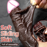 Realistic Black Dildo Penis Skin Sliding Foreskin Testicles Anal Dildo Big Soft Dick Dildos Adult Sex Toys For Women Lesbian