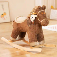 Children's Wooden Plush Pony Rocking Horse Soft Plush Stroller Music Balance Chair Baby Toy Kids Birthday Gif