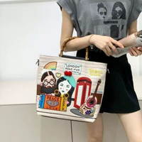 歐美復古女士手提袋新款拼色刺繡竹節包百搭大容量單肩斜孭袋