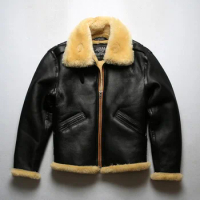 2023 Winter New Natural Fur Coat Men's Thick Sheep Leather and Fur Jacket Men Flight Suit B6 Short Horseskin Splicing Outwears