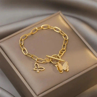 gelang tangan titanium wanita model rantai dan kupu-kupu anti luntur dan karat Bracelets kalung  tit
