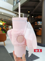 星巴克海外限定杯子桃花朵朵粉色萌兔系列/粉色條紋款不銹鋼杯(473ml)桌面吸管喝水杯